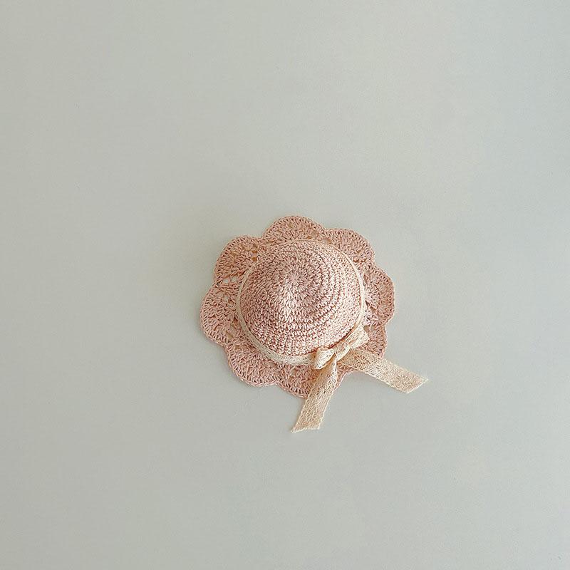 

Lace Bow Girl Straw Hat Baby Summer Sun Hats Travel Beach Kids Large Brim Fisherman Cap 2-5Year Children Sunscreen Bucket Caps 49-52CM 2.5-5Y рожевий