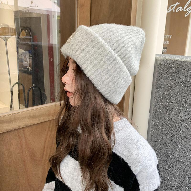New knitted hat fashionable cool versatile face small wool hat autumn velvet thickened ear protection warm hat
