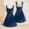 Women Plus Size Navy Blue Starry Printed Strappy Sleeveless Off Shoulder Dress Fitted Waist Flared Hem