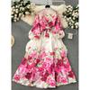 Flowers Spring Clothing Silm Long Puff Sleeve Dress