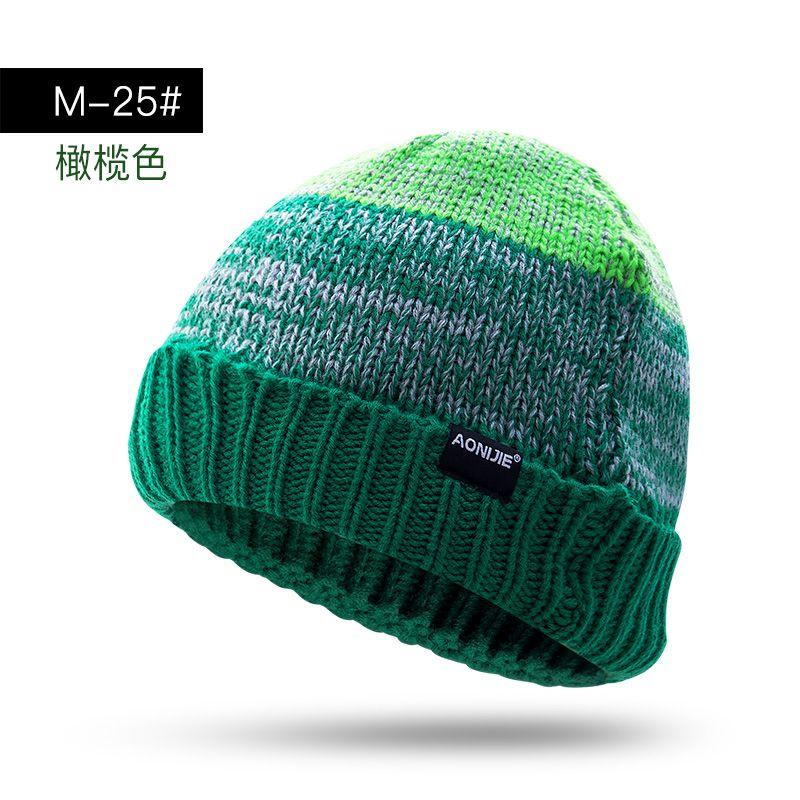 

Woolen Cap Autumn and Winter Men s and Women s Fashion Sleeve Cap Thickened Knitted Hat Warm Hat Ski Cap Running Cap K-style Tide Olive Green (M-25)
