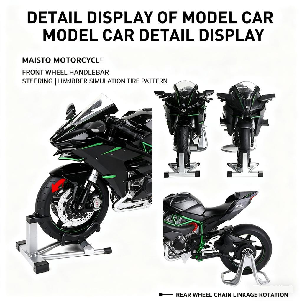 1/9 Kawasaki H2R Ninja with Spray Alloy Motorcycle Model Toy Vehicle Collection Sound and Light Off Road Autocycle Toys Car