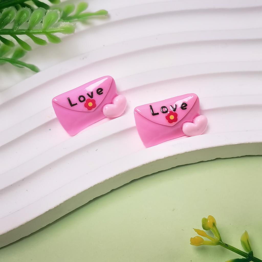 100pcs Valentine's Day Cute Love Heart Envelope Love Letter Resin Charms for Earrings Necklace Keychain Diy Jewelry Making