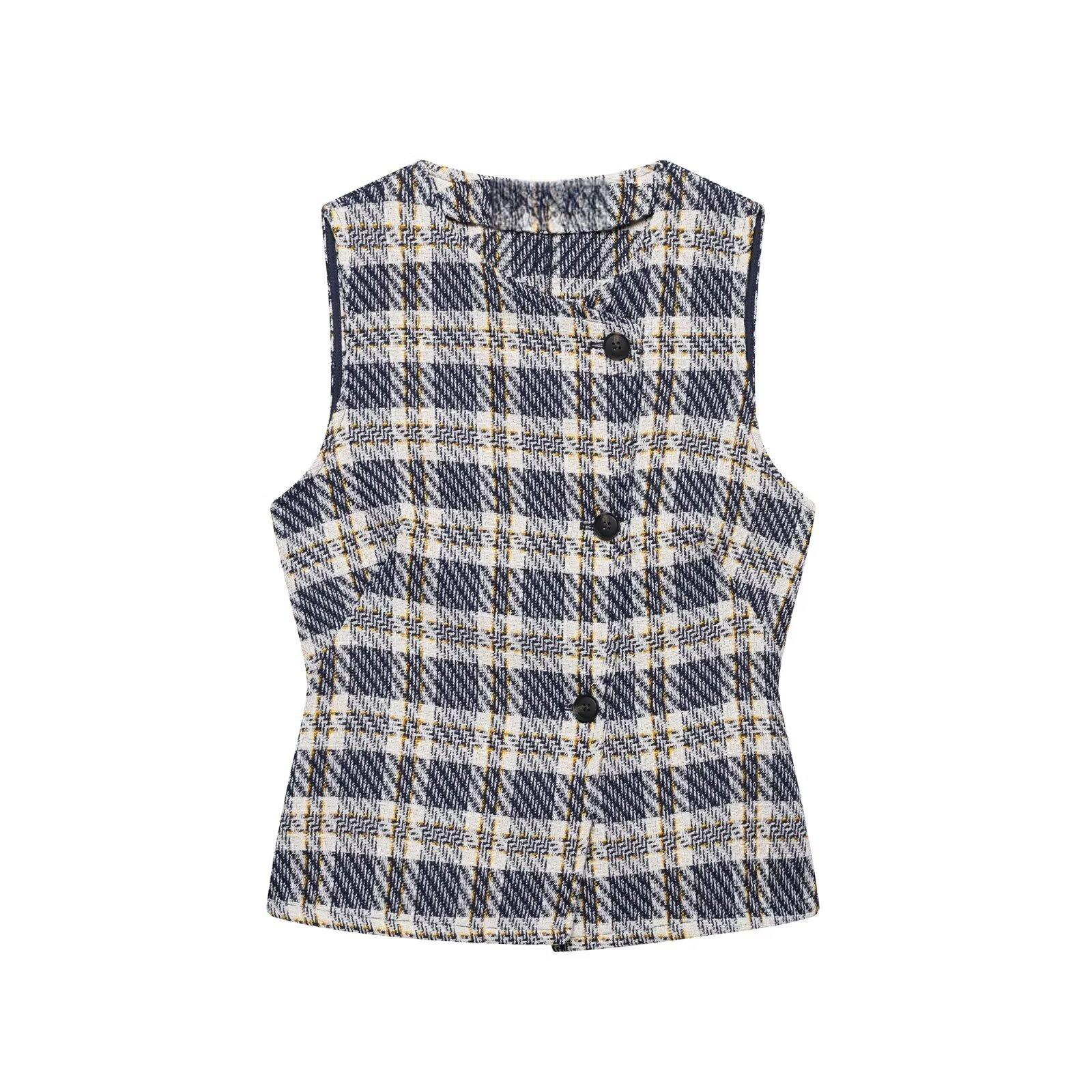 

Женский приталенный клетчатый комплект из жилета и кюлот на весну 2025 года S