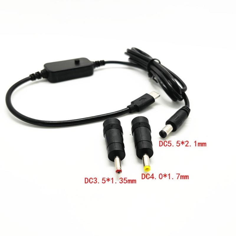 5V 9V 12V 15V 20V Adjustable USB C to 5.5x2.1mm Power Cable Adapter with 2 Interchangeable Connectors for Laptop