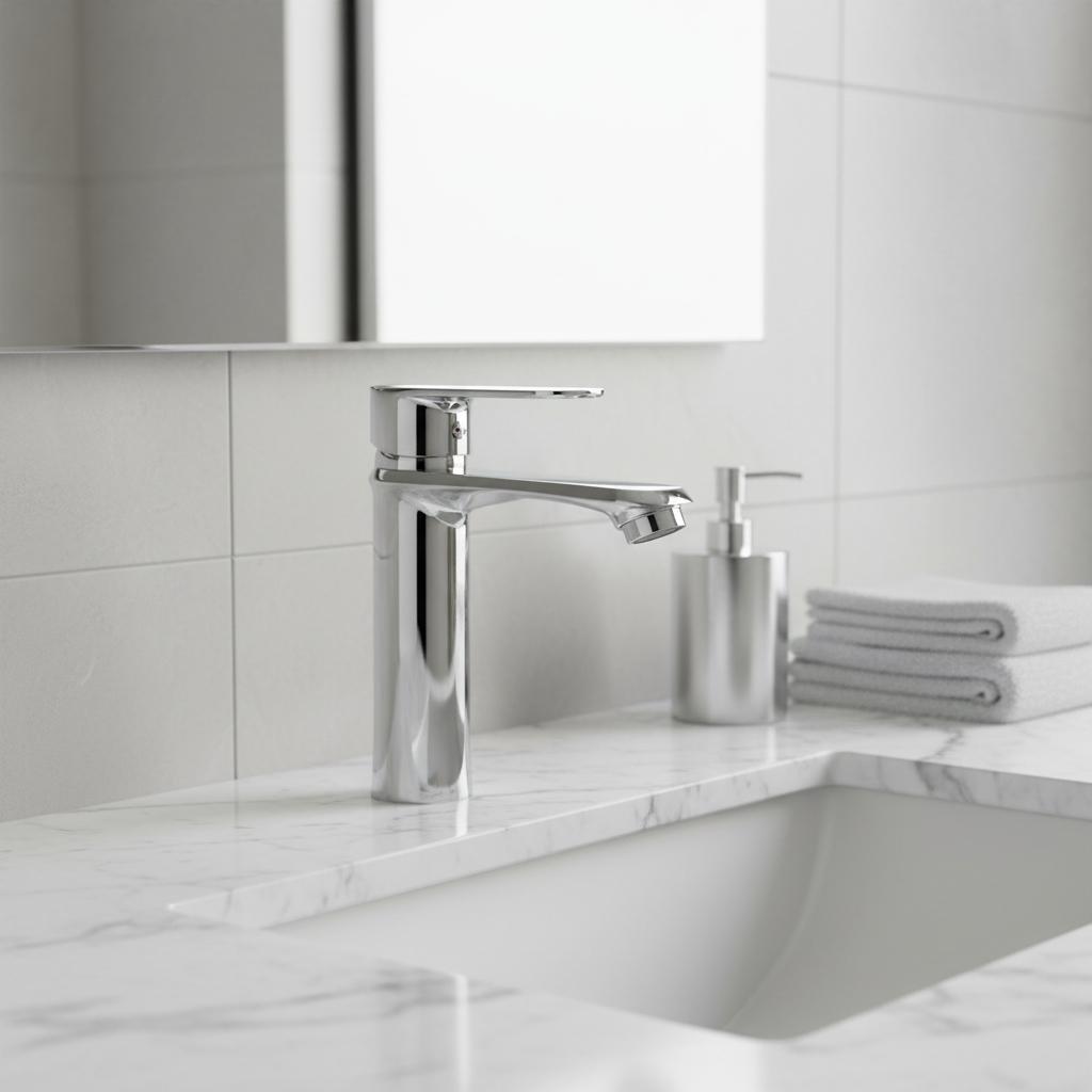 Modern Classic Hotel Apartment Basin Faucet Hot and Cold Water Bathroom Faucet with Ceramic Cartridge (as the picture,Chrome)