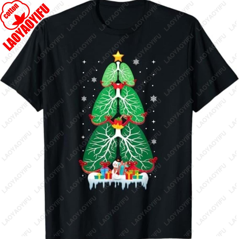 Lung Christmas Tree Lady Tshirt Snowunisex Respiratory Therapy Xmas Unisex Unisex Cotton Therapist Teetops Graphic T Shirts Gift S