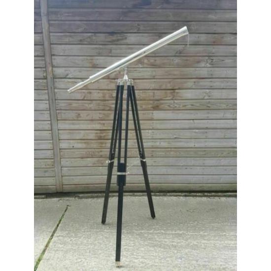 Nautical Brass Telescope Chrome Finish With Wooden Tripod Stand Home Decor Gift
