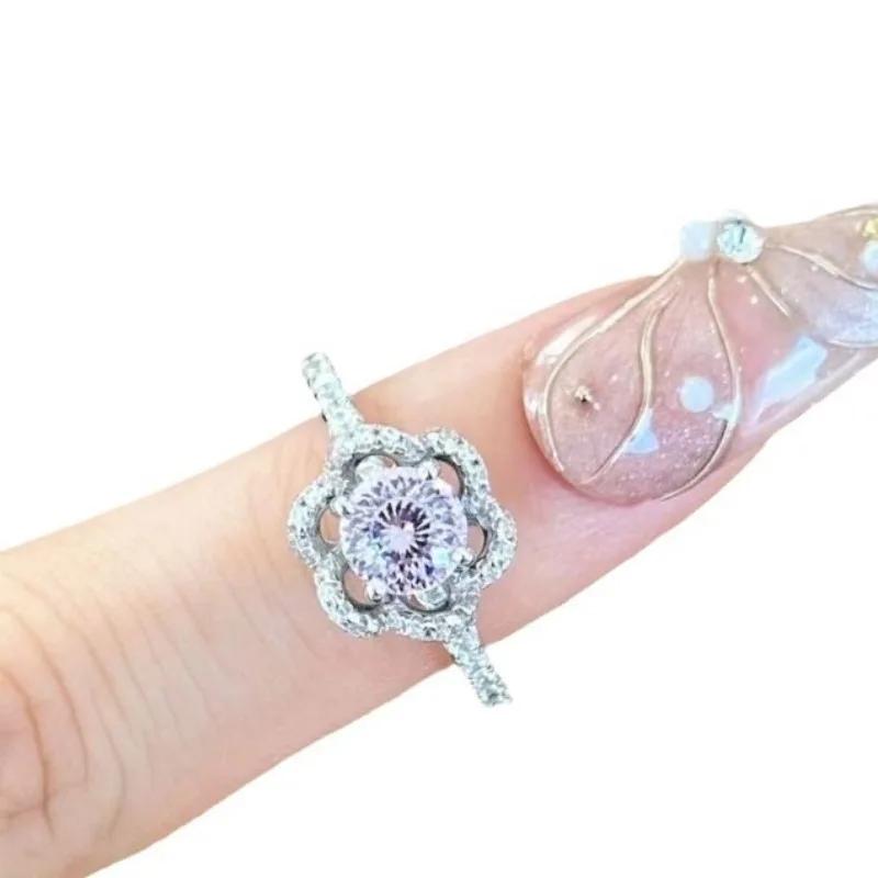 Exquisite Luxury Purple Crystal Rings for Women Creative Inlaid Zircons High Quality Fashion Hollow Out Ring Zircon