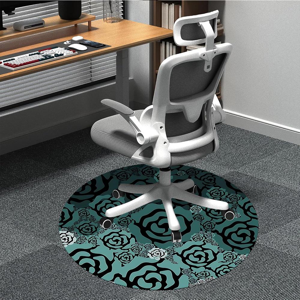 1pc Rose Pattern Office Round Area Rug, Under Office Chairs Bedroom Living Room Home Decor, Room Deco, Available In Various Sizes