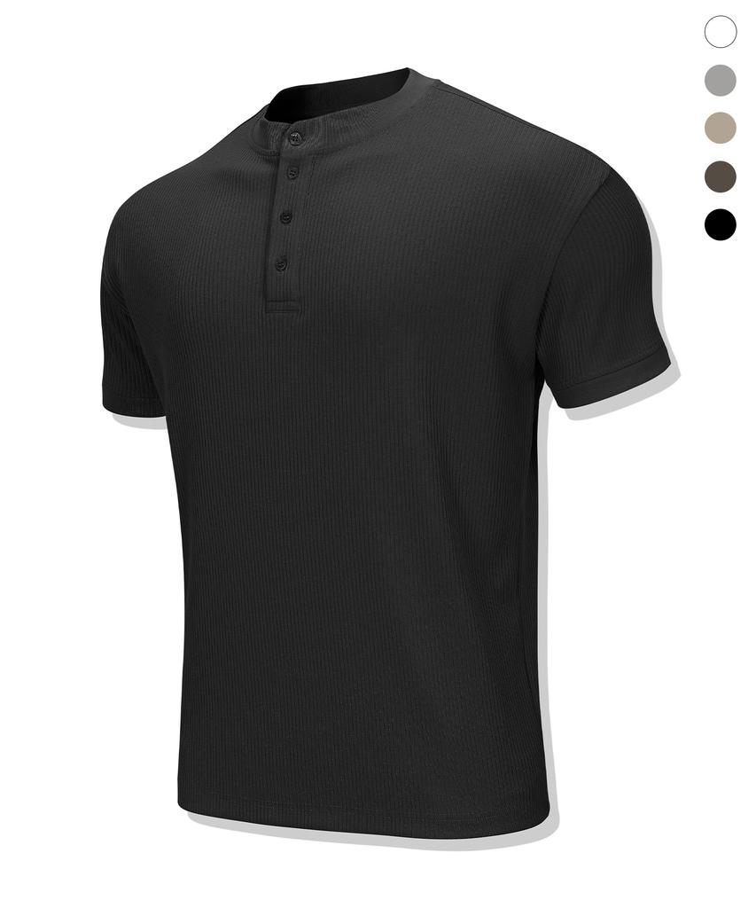 DRIX Ribbed Muscle Fit Henley Neck Half Sleeve_5 Colors