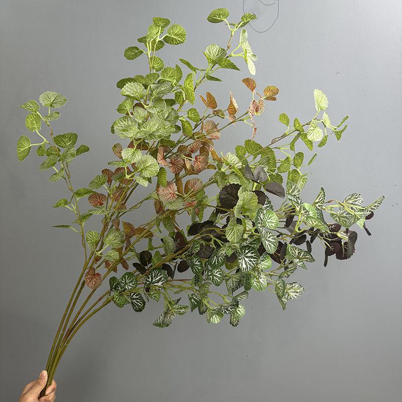 6pcs Simulation Plants Silk Crabapple Leaves Living Room Decoration 90cm Artificial Red Crabapple Leaf Branch Green Plant