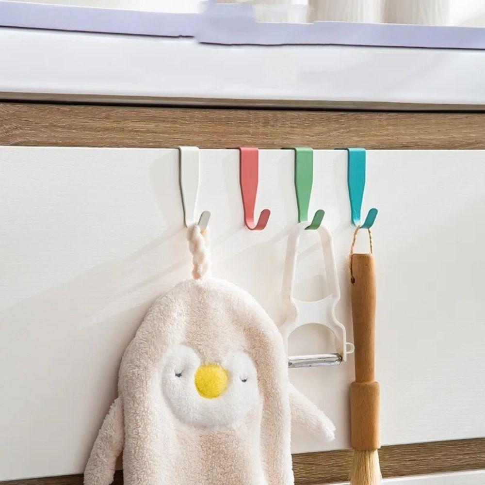 4pcs Punch Free Door Back Hook Carbon Steel Cabinet Storage Rack Closet Hook Coat
