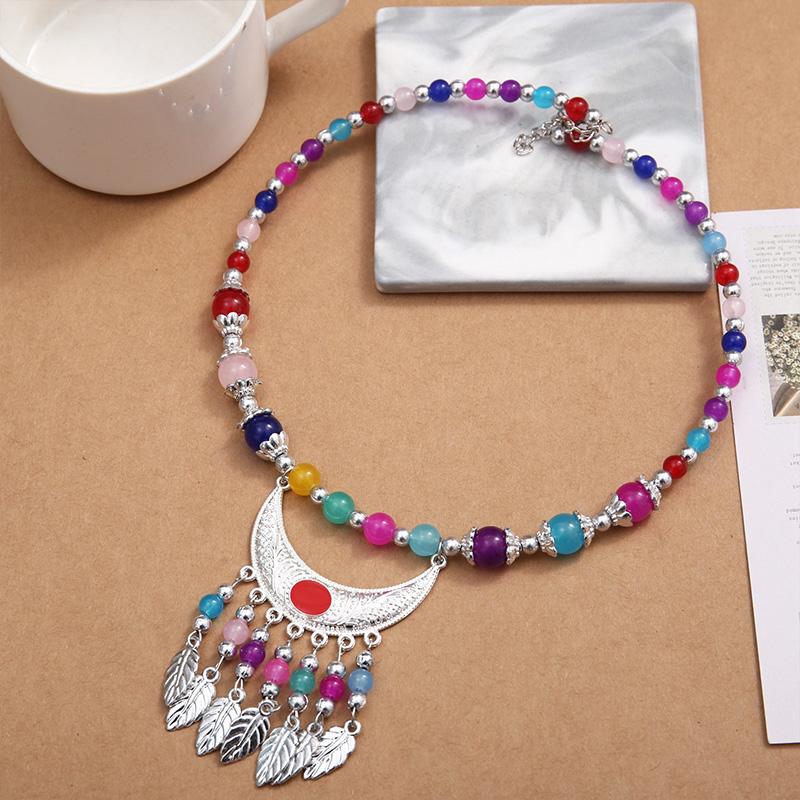 1PC Long Chain Ethnic Style Hair Jewelry Headpieces Forehead Dancing For Women Leaf Tassel Necklace Bohemia Headwear