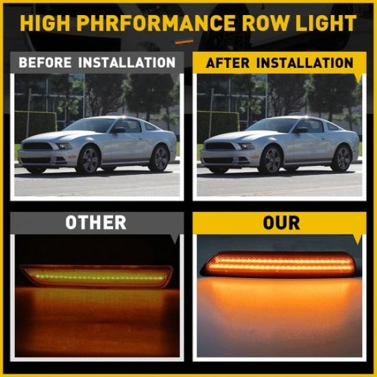 LED Front Bumper Side Marker Lights Smoked Lens Amber Fit 2010-2014 Ford Mustang
