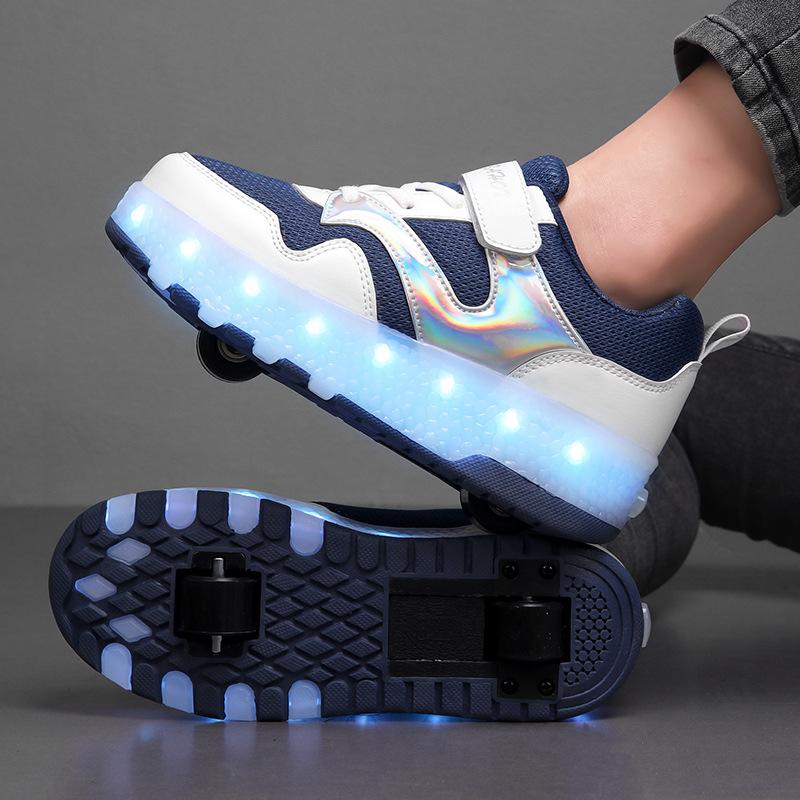 New Mesh Runaway Shoes Double-wheeled Boys and Girls Wheel Shoes Luminous Shoes