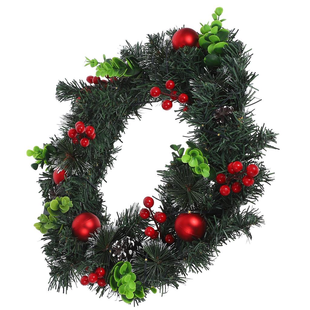 Christmas Wreath With Led Lights Red Berries Pine Cones Faux Evergreen For Front Door Wall Fireplace Holiday Decor Outdoor