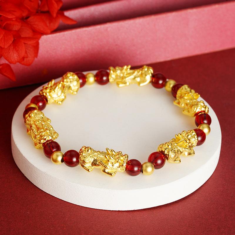 Chinese Style Ancient Gold Sand Pixiu Bracelet Auspicious Retro Domineering Ruyi Jewelry Bracelet Accessories