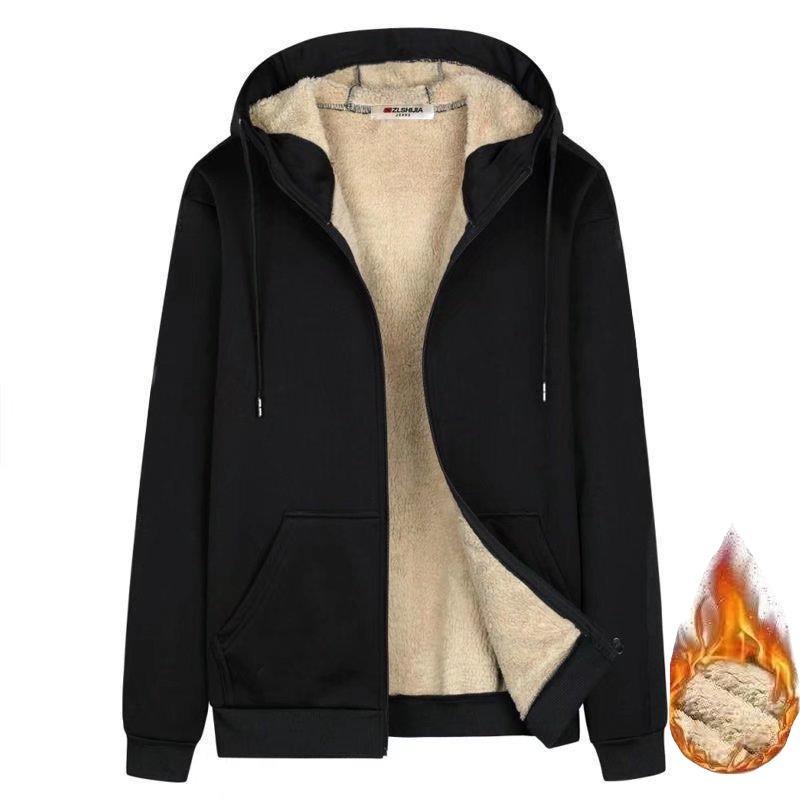 Large Size M-5XL Men's Fleece Thickened Solid Color Hooded Sweatshirt Youth Cardigan Top Student Zipper Sweatshirt Men's Jacket