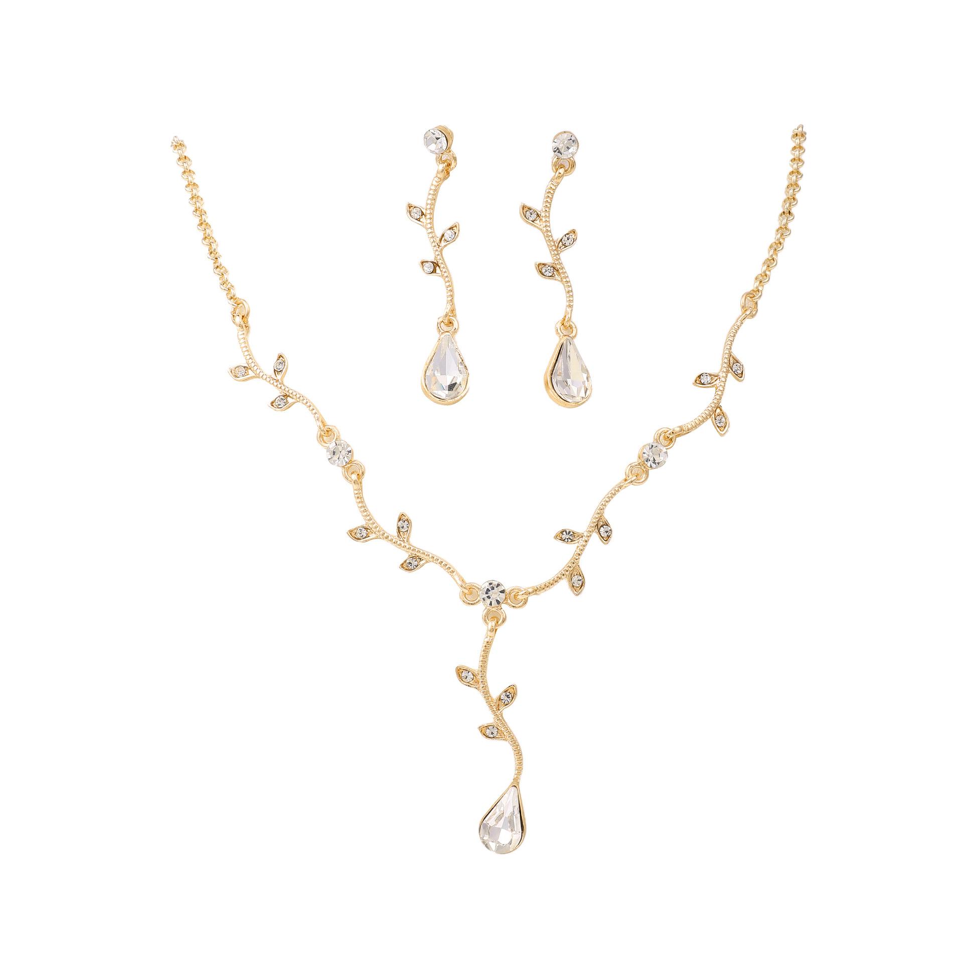 Hot Sale Leaf Water Drop Set Bridal Necklace Earrings Simple Fashion Personality and Beautiful Temperament