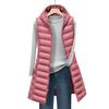 Women Long Vest Coat Solid Color Thermal Down Jacket Winter Padded Hooded Vest Mid-length Warm Lightweight Lady Outerwear