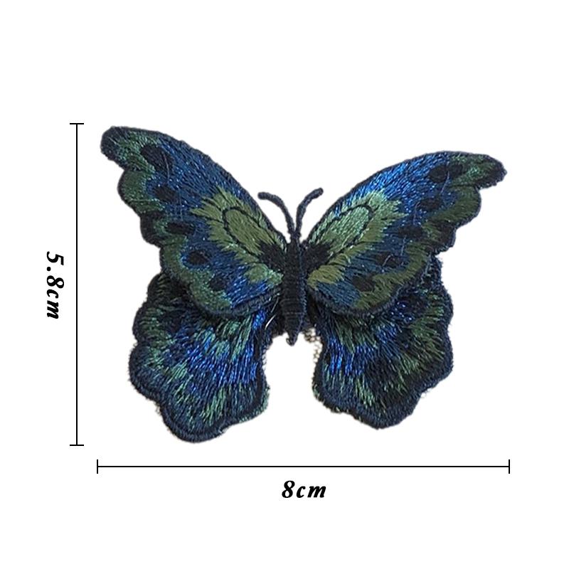 5Pcs Colorful Butterfly Fabric Applique Embroidery Patches 8x5.8cm Sew-On Stickers for DIY Sewing Hanfu Dress Clothing Patch