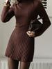 Ny Langærmet Bodycon Strikkjole med Høj Hals, Ensfarvet, Elegant