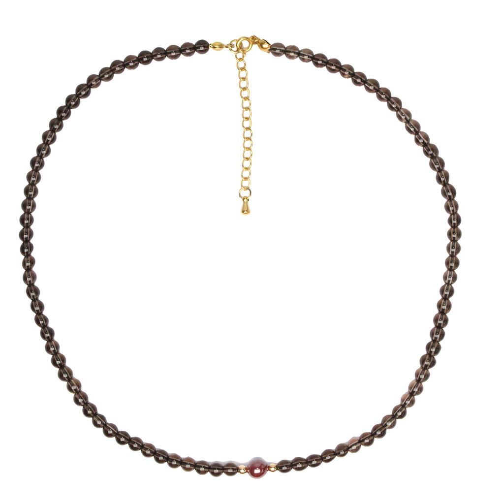 Bien Vetu 4Mm Smoky Quartz + 6Mm Single Cinnabar Gf Layered Necklace