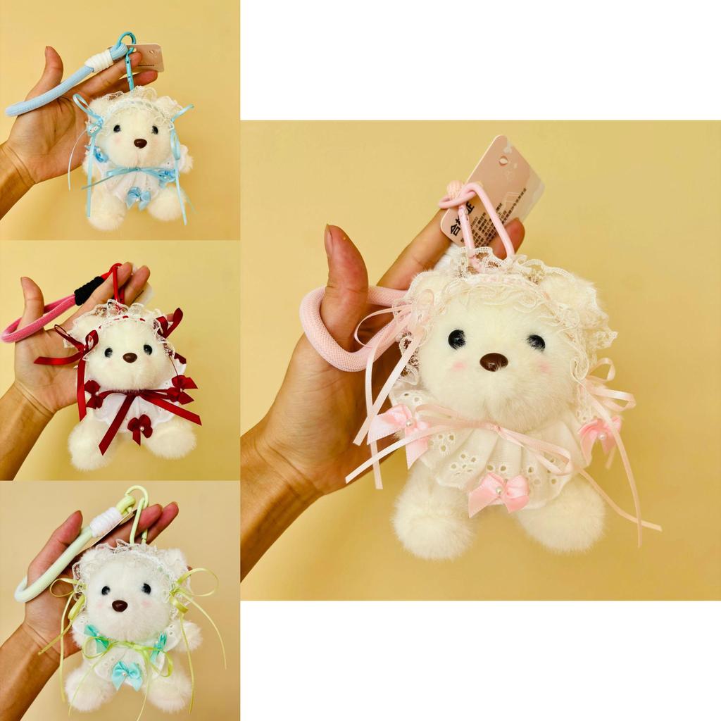 Cute Lace Bow Decoration Cartoon Plush Bear Doll Pendant Children Toy For Gaming Room Decor