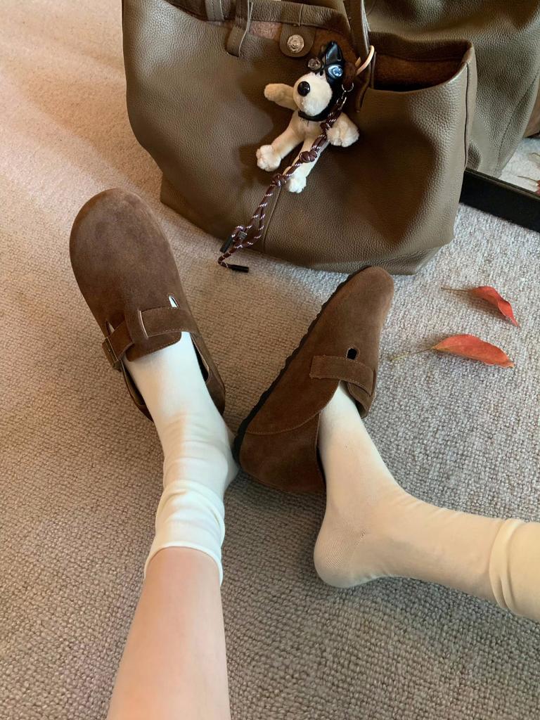 Sheepskin Version~ Genuine Leather Can Be Stepped On with One Pedal, Heel Buckle Straps, Single Shoes, Lazy Birken Women's Shoes, Boken Loafers, Small