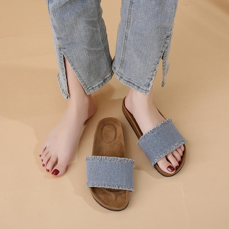 2025 Foreign Trade Slippers Women Wear Denim Cross-double Buckle Beach Sandals and Boken Soft Slippers