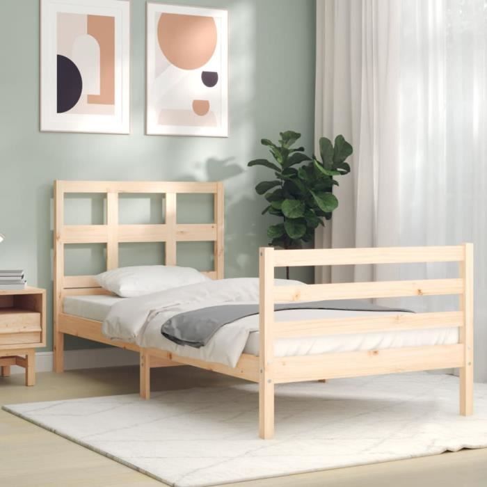 VidaXL Bed Frame with Headboard 90x200 Cm Solid Wood 3194816