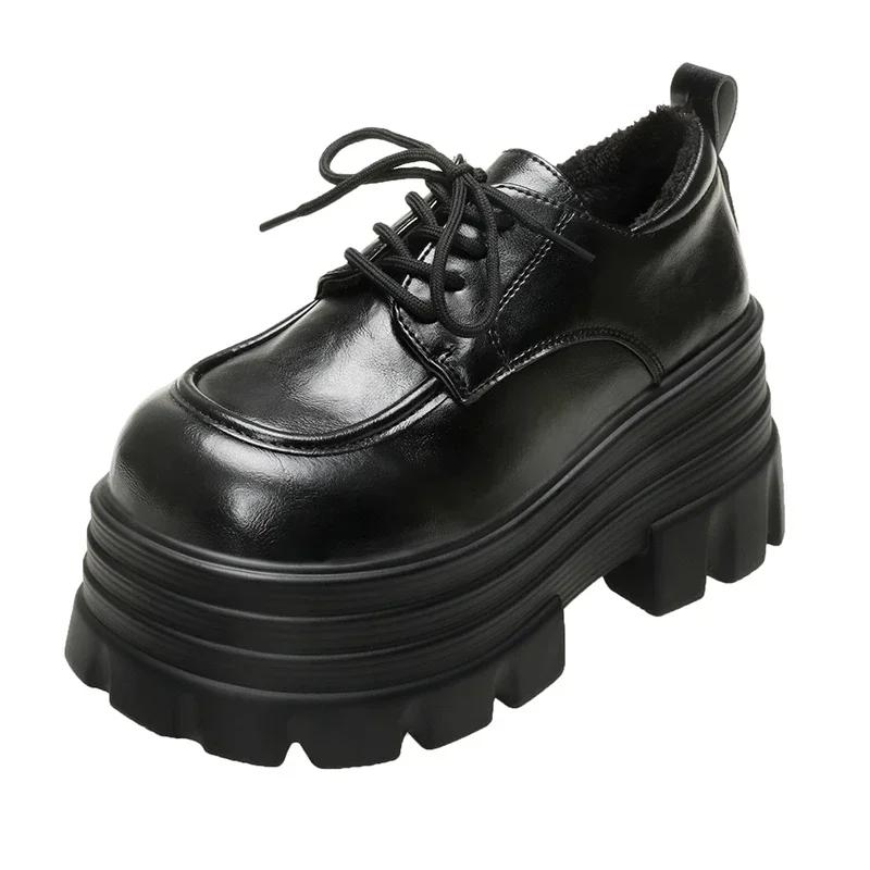 

Модные 9 см Новые Женские Зимние Теплые Кроссовки На шнуровке Высокая Платформа Кожаная Обувь Женская Готическая До щиколотки Рок Ботинки Толстая Подошва Меховая Обувь 37