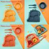 Cartoon Dinosaur Three Compartments Dinner Plate Spoon Fork Bowl Cutlery Set For Kids