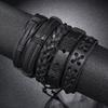Men's 5-Piece Handmade Braided Black Leather Bracelet Set - Multi-Layer Hip Hop Bangle