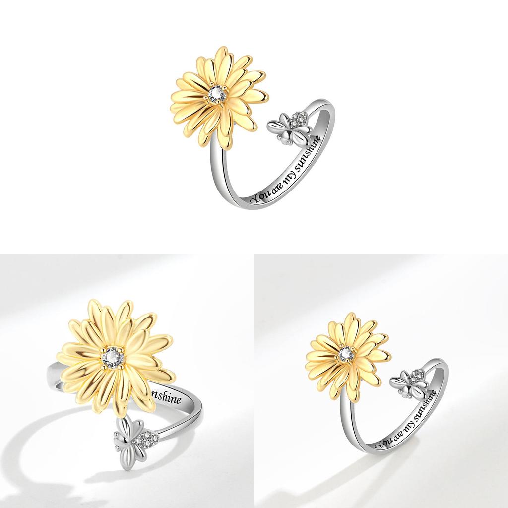 Small Daisy Adjustable Sunflower Ring With Copper Material For Fashion Jewelry Enthusiasts