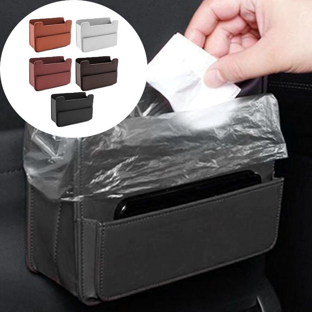 Leather Material Car Trash Bin Leatherette Material Seatback Hanging Organizer Car Storage
