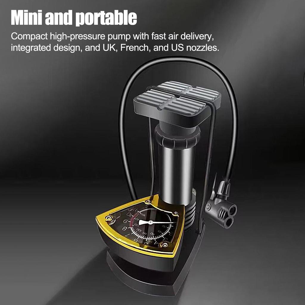 Bike Foot Pump Lightweight Car Foot Inflator With Pressure Gauge Portable Bike Tire Compressor for Sedan Motorcycle Pickup