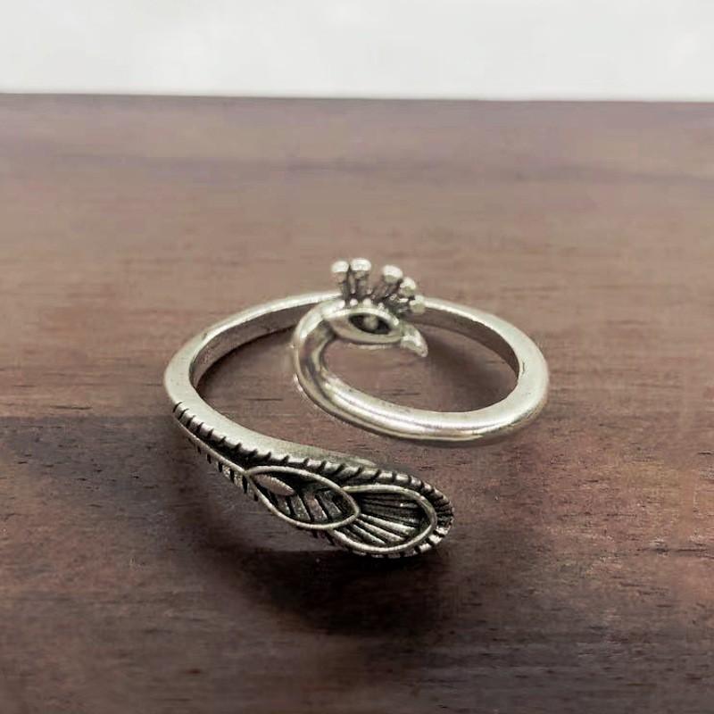 Adjustable Vintage Phoenix Ring Women Men Oxidized Plated Geometric Statement Jewelry