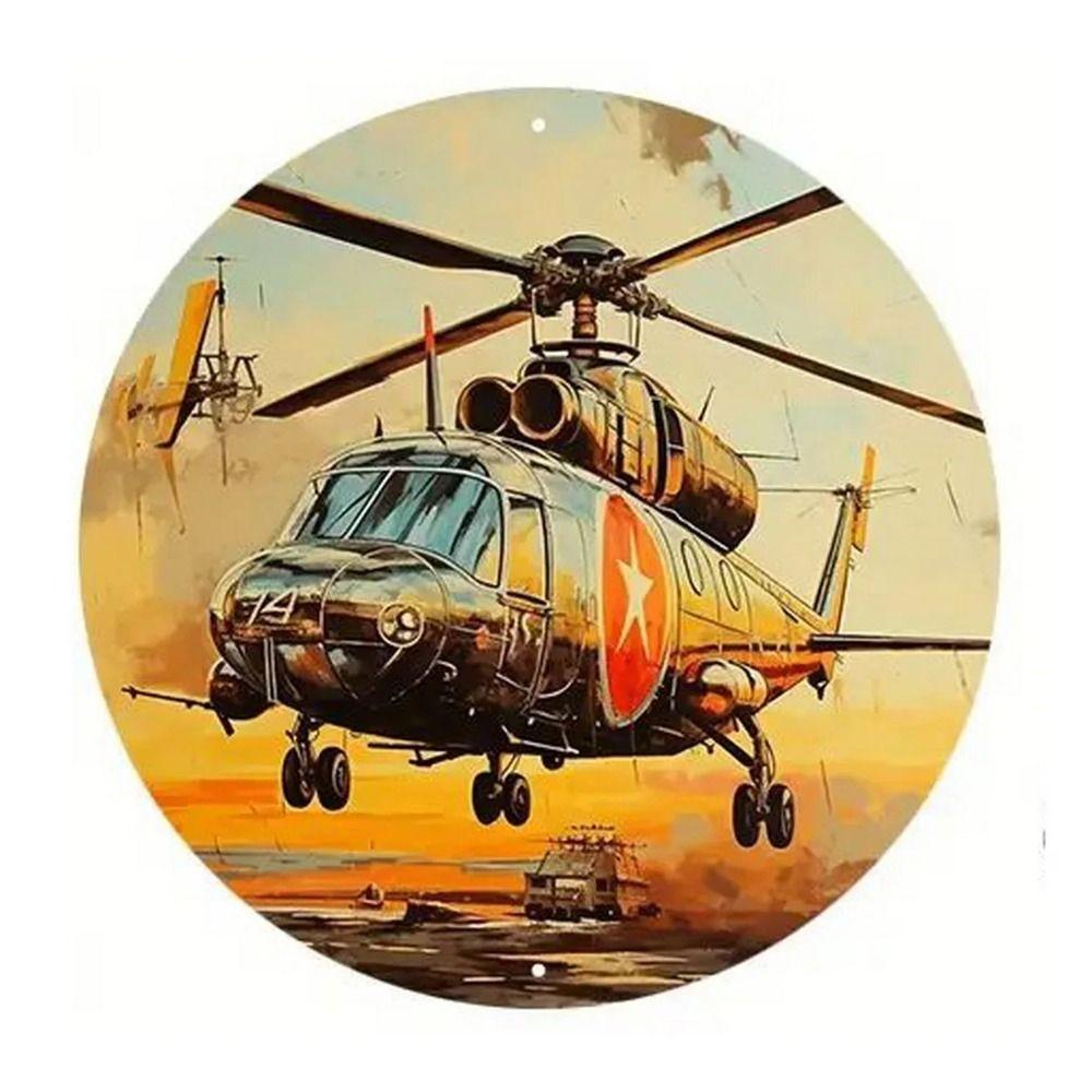 Retro Round Metal Sign Flat Fighter Plane 20x20cm
