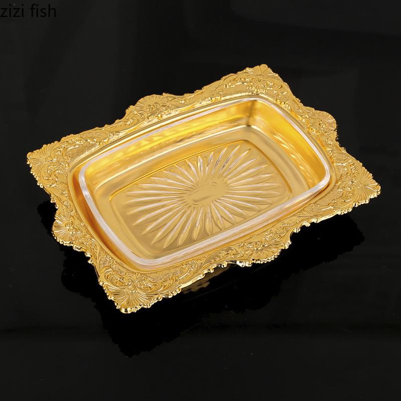 Golden Alloy Butter Box Glass Dessert Plate Butter Dish with Lid Fruit Plate Salad Bowl Cheese Dish Dim Sum Dishes Cake Tray