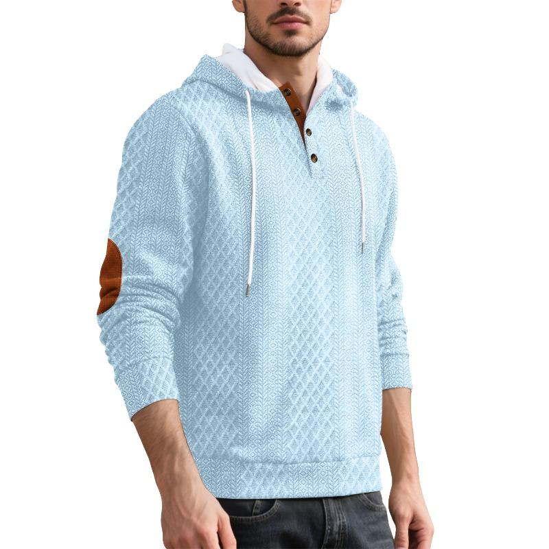 Мужской повседневный пуловер жаккардовой вязки однотонный с капюшоном вышитый спортивный утолщенный осенне-зимний свитер XXXL светло-синий 3745₽