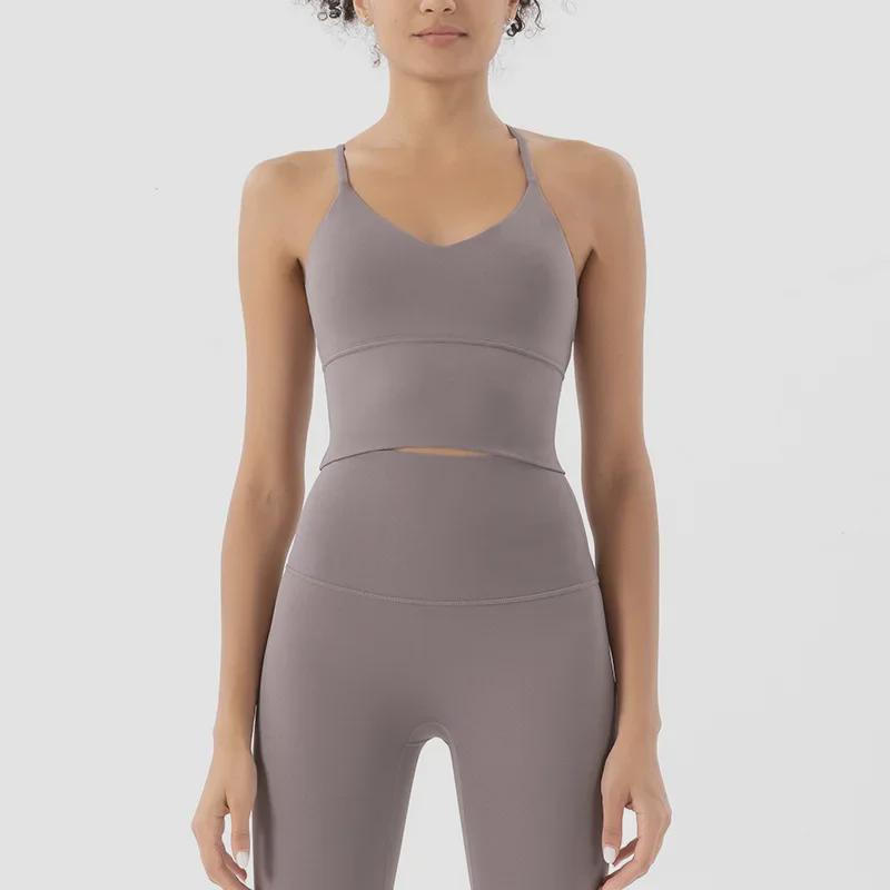 „Sutien Sport Yoga Nud Șlefuit pe Ambele Părți - Sexy, Camișolă Decupată la Spate pentru Fitness”