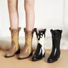 Foreign Trade Large Size Women's Boots Autumn and Winter Retro Versatile Splicing Thick Heel Short Boots Ins Western Cowboy Boots Tide
