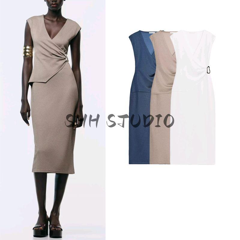 Summer New Product Women's Clothes Ins Style Long Double Breasted Twill V Neck Sleeveless Dress 5067151 5067651