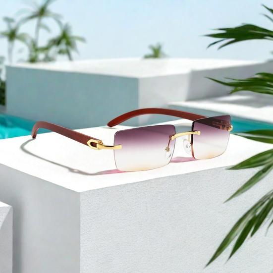 Rimless Rectangle Sunglasses Vintage Frameless Square Sunglasses for Men Women UV400 Protection Eyewear for Driving Travel Outdoors