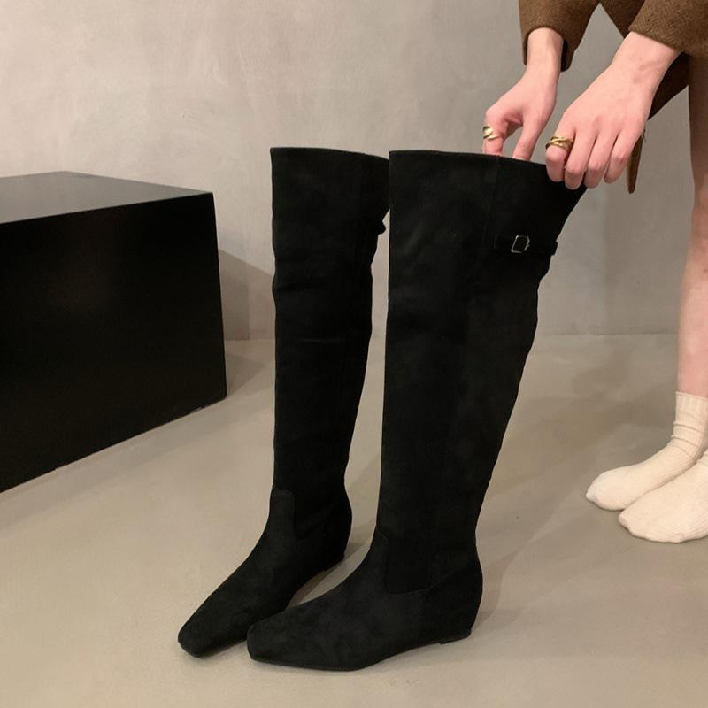 

Женские осенне-зимние ретро складные сапоги-чулки на скрытой платформе, высокие сапоги-рыцари 39 чёрный