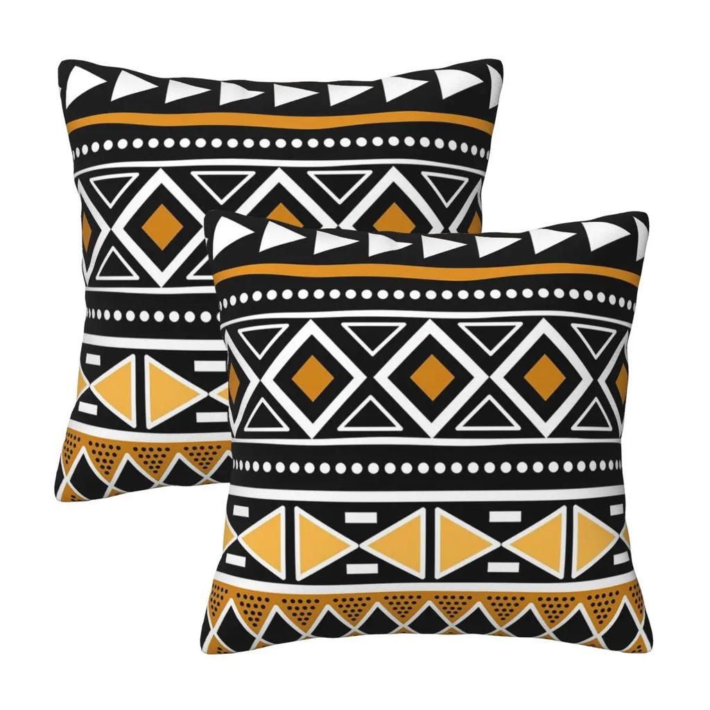 African Bogolan Africa Ethnic Tribal Art 2 Pcs Square Pillowcase Pillow Cover Cushion Zip Decorative Throw Pillow For Home Car