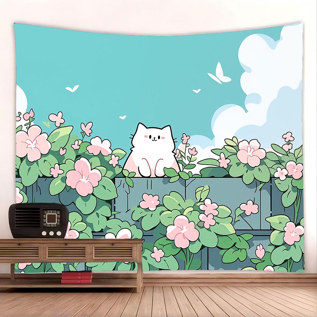 1Pc Cartoon Cat Printed Tapestry Living Room Background Wall Art Decoration Multi Size Space Pendant