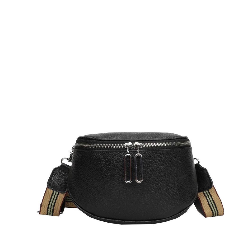 Women's Genuine Leather Saddle Crossbody Bag, 2025 Style, Double Zipper, Top Layer Cowhide, Small Shoulder Bag.